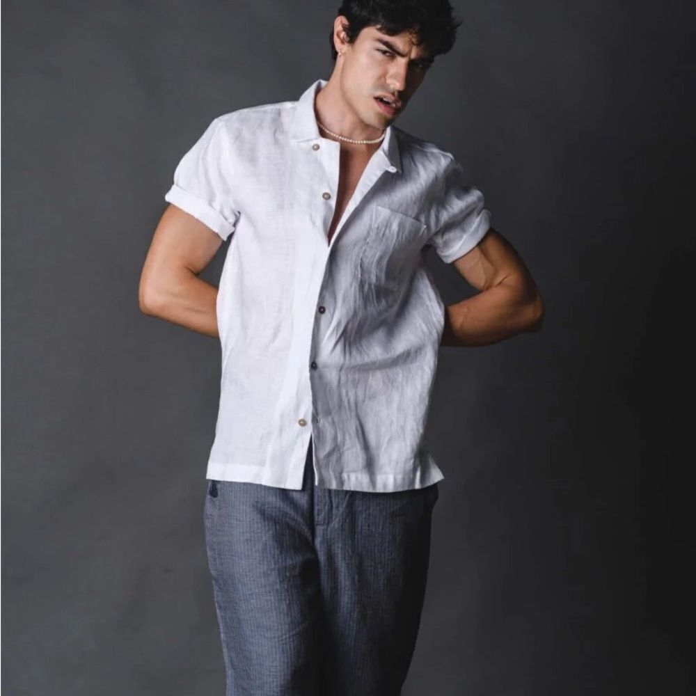 Claude Tulum Cameron 100% Linen Shirt in Beige Size S